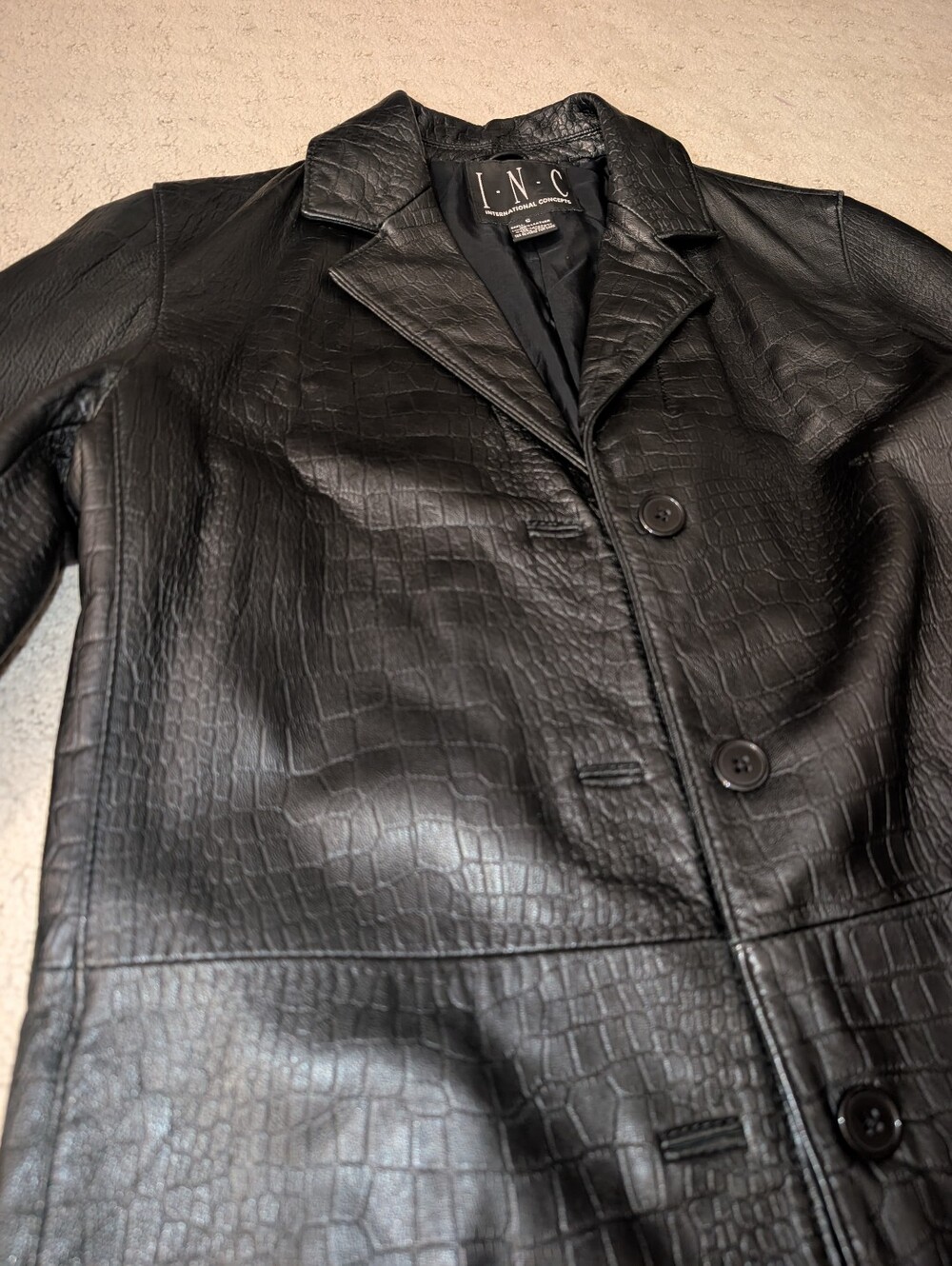 INC International Concepts Leather Trench Coat Jacket